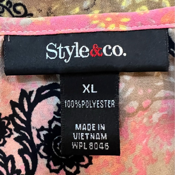 Style & Co. Peach Tan Elastic Hem Long Sleeve Button Front Blouse. Size XL. - Picture 2 of 11